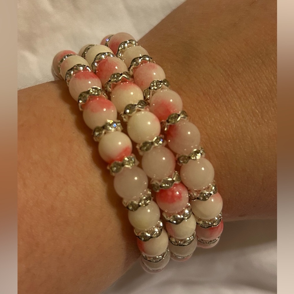 Set of 3 Handmade Stretchy Blossom Chalcedony Bracelets